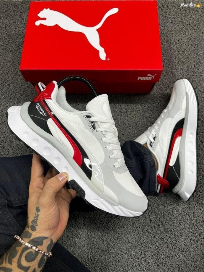 🔥PUMA WILD RIDER- BLANCAS / ROJO - HOMBRE