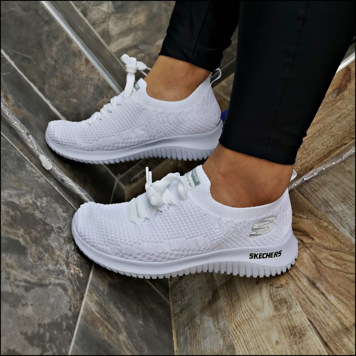 🔥SKECHERS K'NIT - BLANCO - MUJER