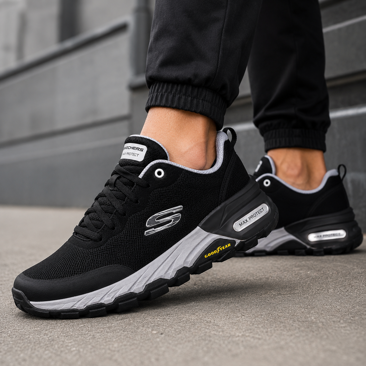 🔥SKECHERS GOODYEAR - NEGRO - HOMBRE