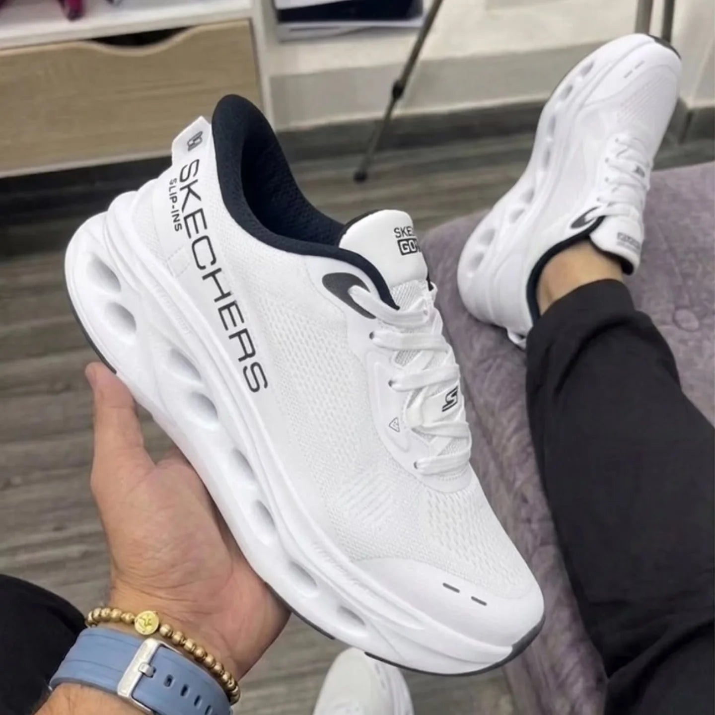 🔥SKECHERS CSTEP- BLANCO - HOMBRE